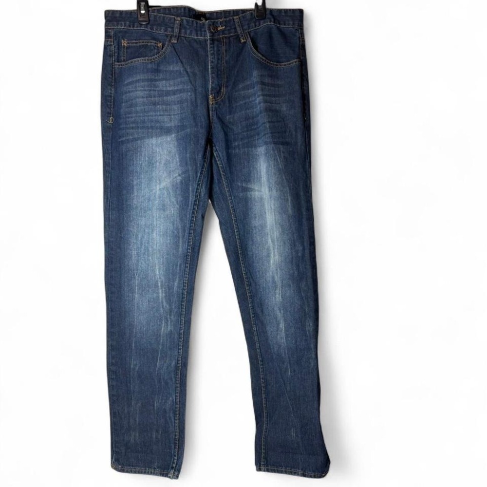 ADM Mens Jeans Blue Wash Straight Leg Denim Pants 36x32 Faded Casual Classic